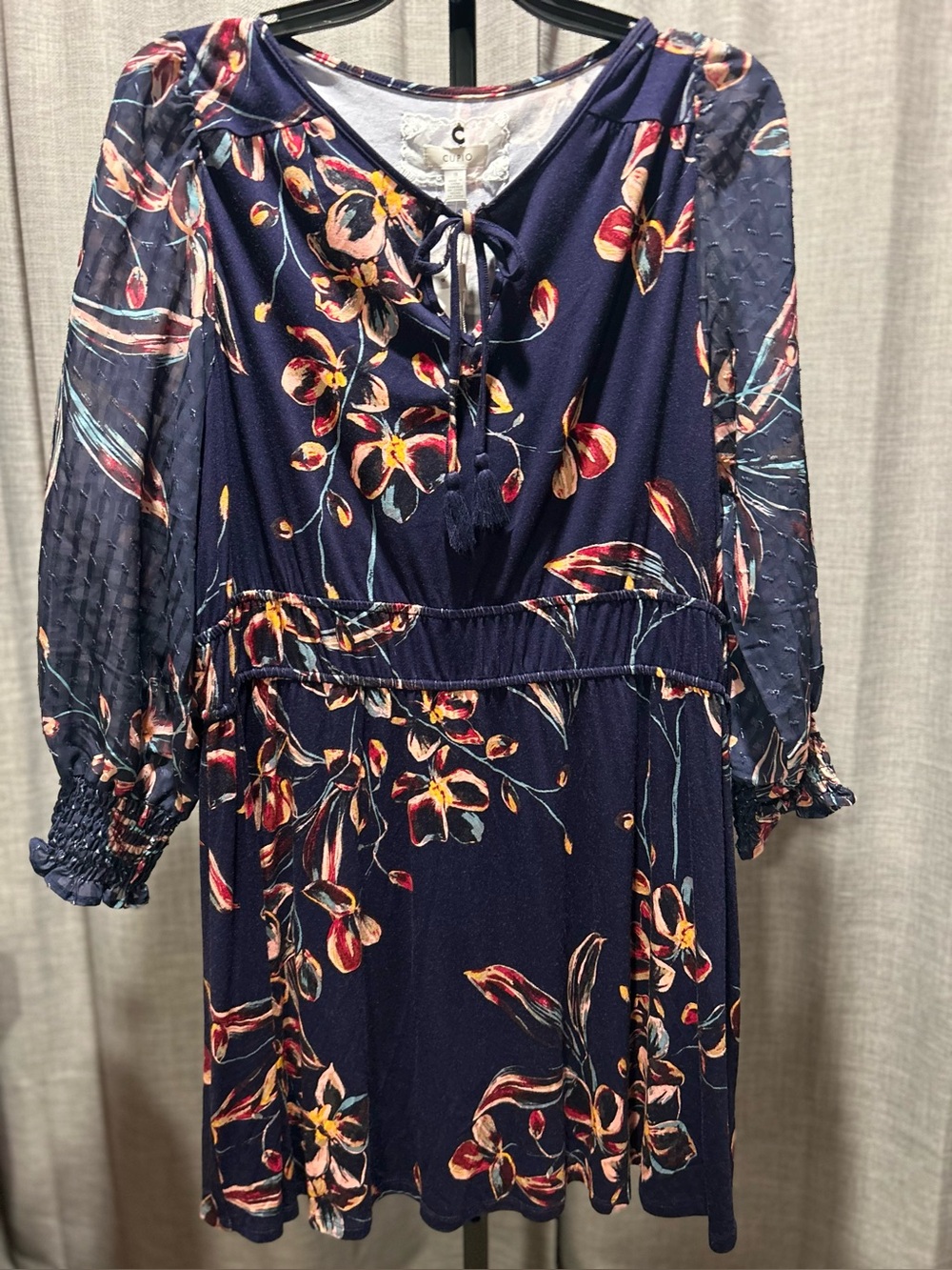 Cupio Navy Floral Tie-Front Mini Dress